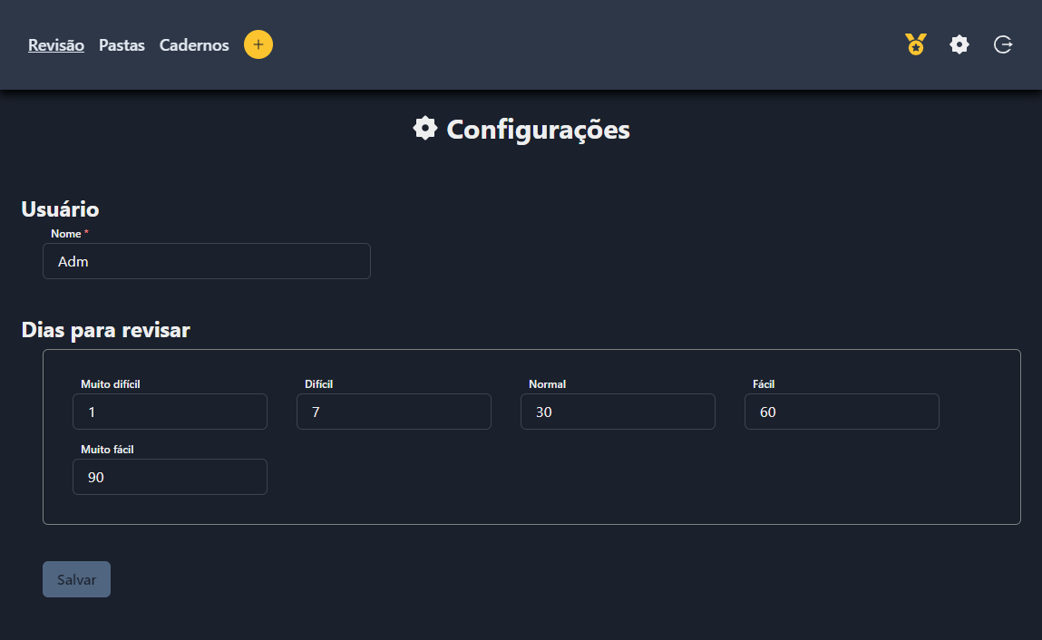 Configurações do Estudo Flash