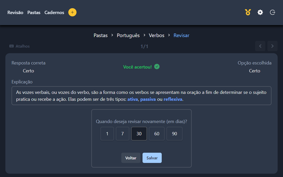 Verso de um cartão do tipo Certo/Errado