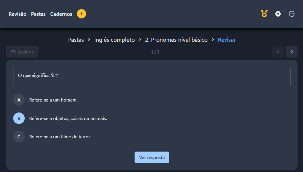 Frente de um cartão do tipo múltipla escolha