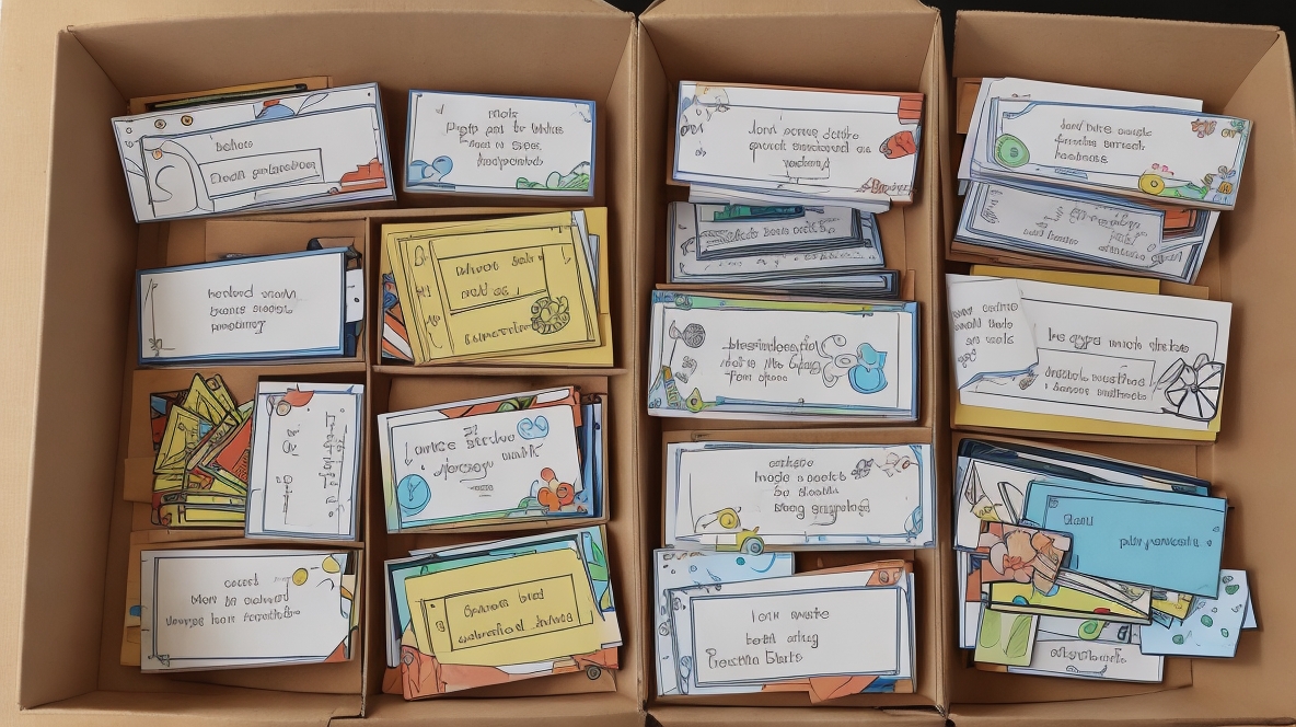 Caixas com flashcards dentro
